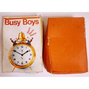 Vintage Working Bradley Busy Boys Mechanical Alarm Clock Green Yellow VIDEO